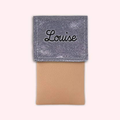 Pochette bicolore rabat Gris paillette