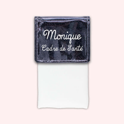 Two-tone pouch with black glitter flap