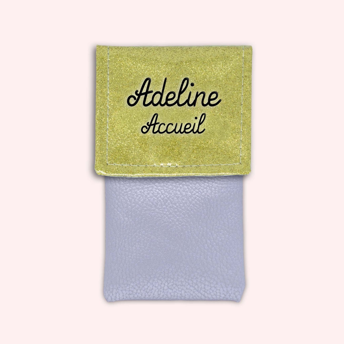 Two-tone pouch with gold glitter flap