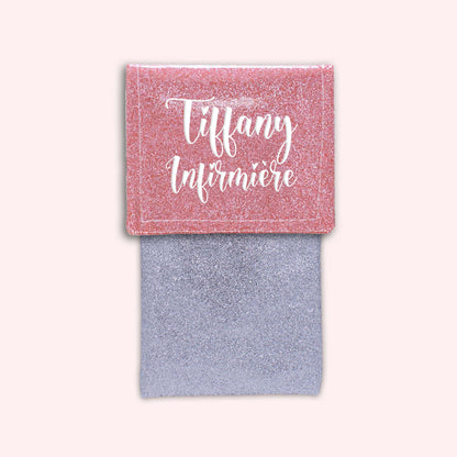 Pochette bicolore rabat Rose blush paillette