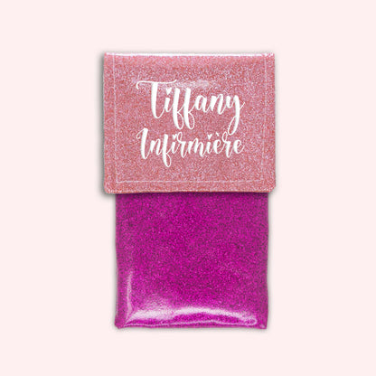 Pochette bicolore rabat Rose blush paillette