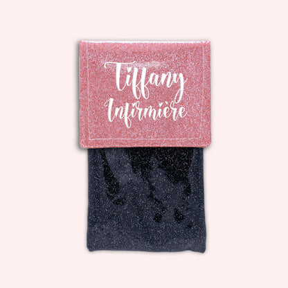 Pochette bicolore rabat Rose blush paillette