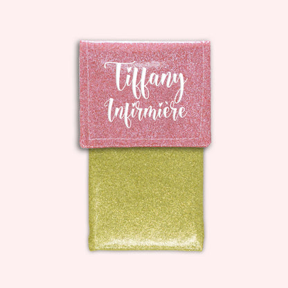 Pochette bicolore rabat Rose blush paillette