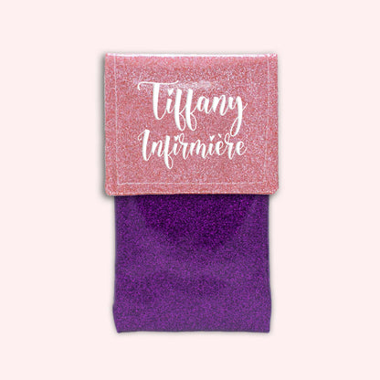 Pochette bicolore rabat Rose blush paillette