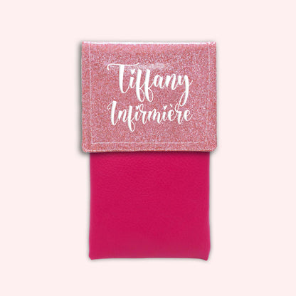 Pochette bicolore rabat Rose blush paillette