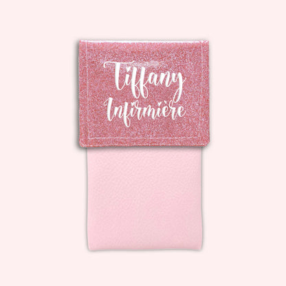 Pochette bicolore rabat Rose blush paillette