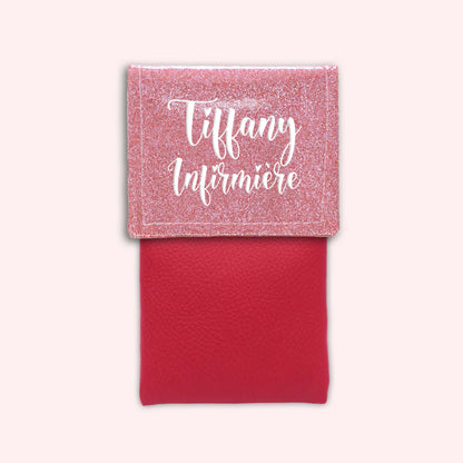 Pochette bicolore rabat Rose blush paillette