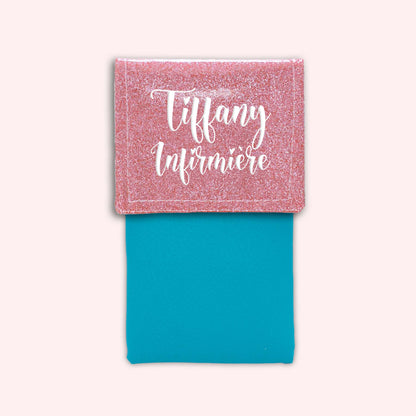Pochette bicolore rabat Rose blush paillette