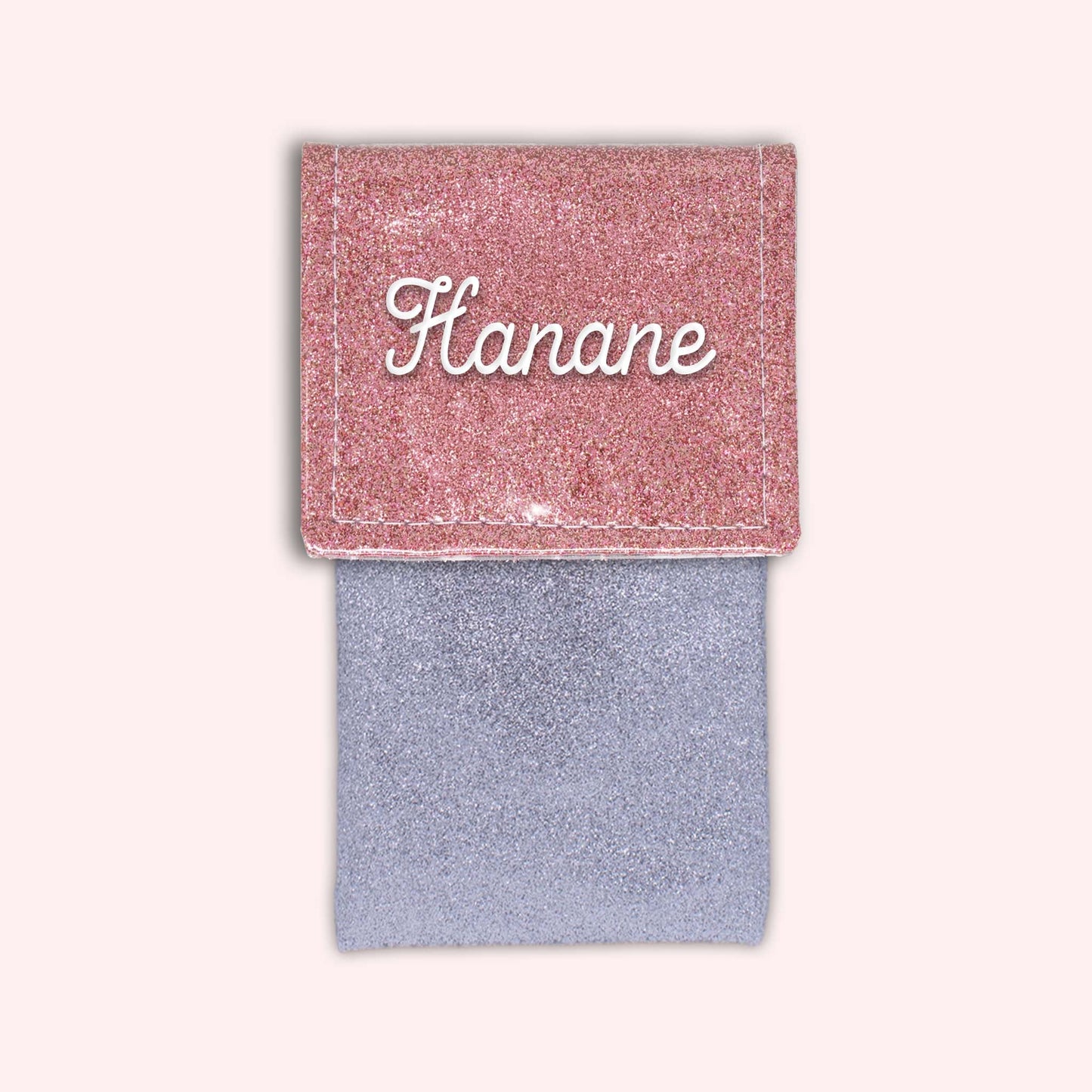 Two-tone pouch with pale pink glitter flap