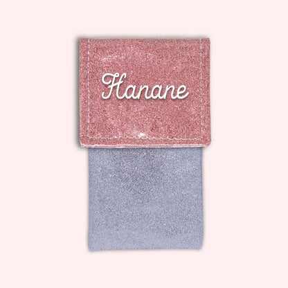 Two-tone pouch with pale pink glitter flap