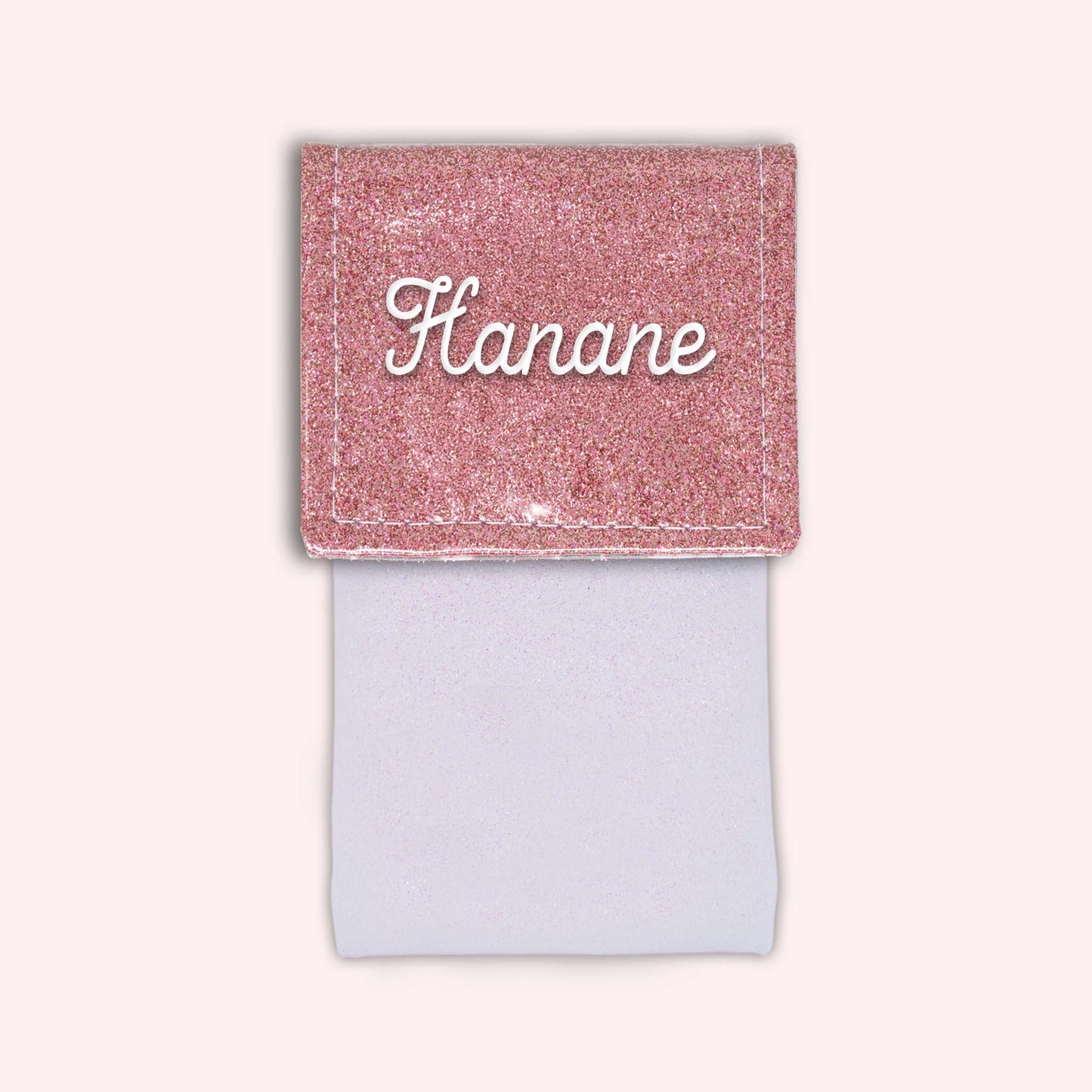 Two-tone pouch with pale pink glitter flap