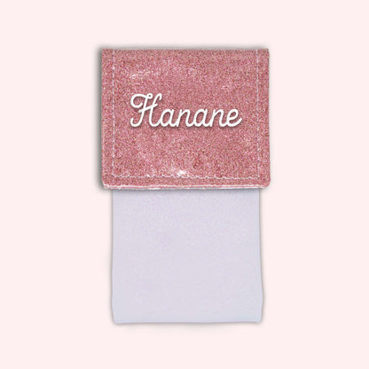 Two-tone pouch with pale pink glitter flap
