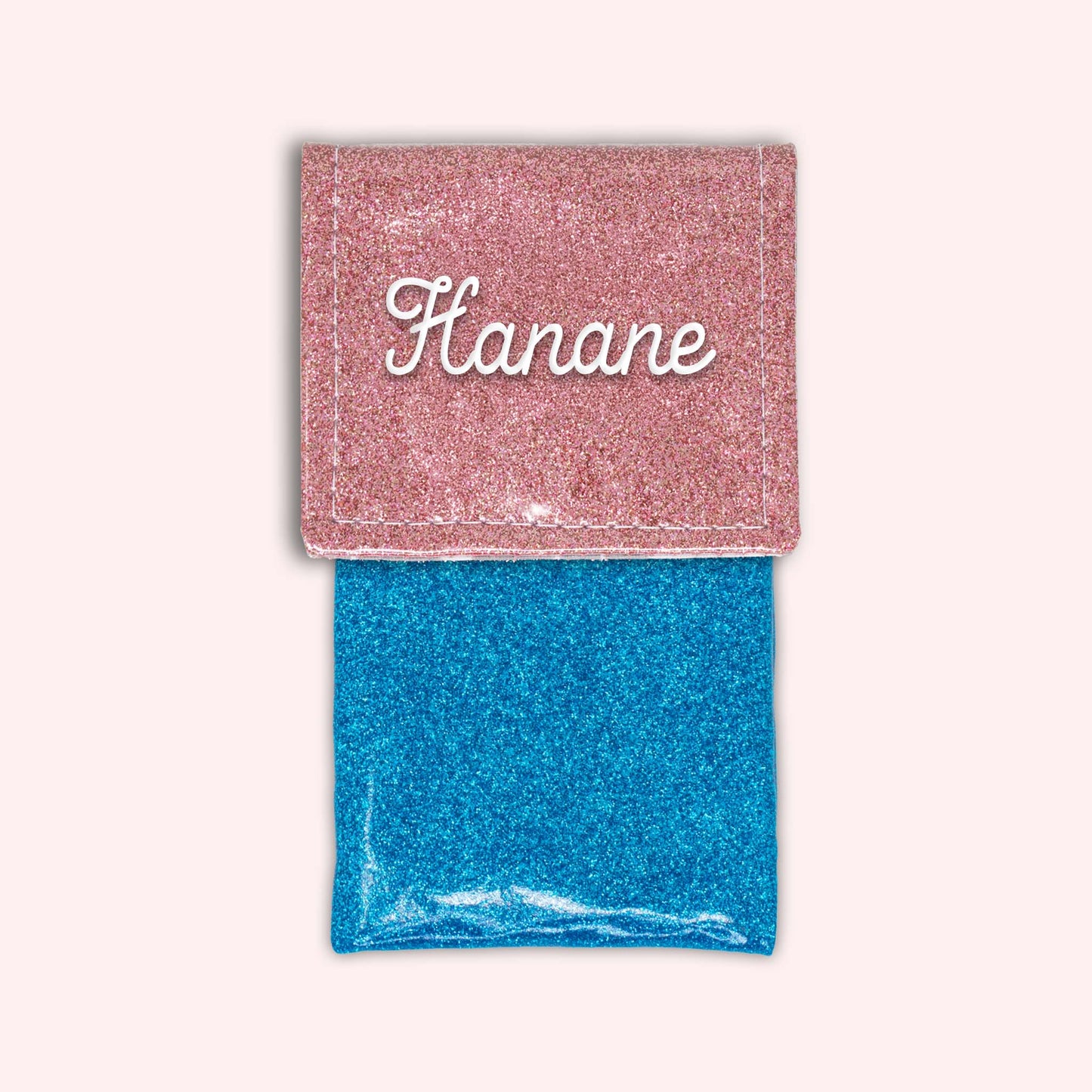 Two-tone pouch with pale pink glitter flap
