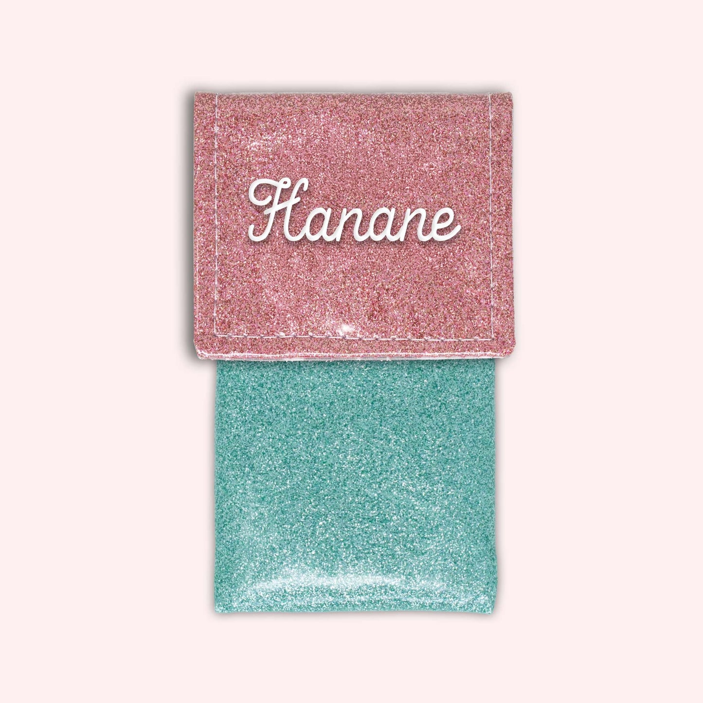 Two-tone pouch with pale pink glitter flap