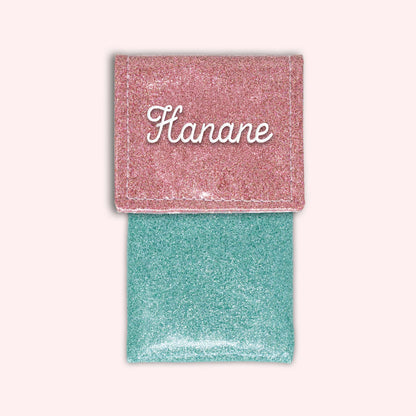 Two-tone pouch with pale pink glitter flap