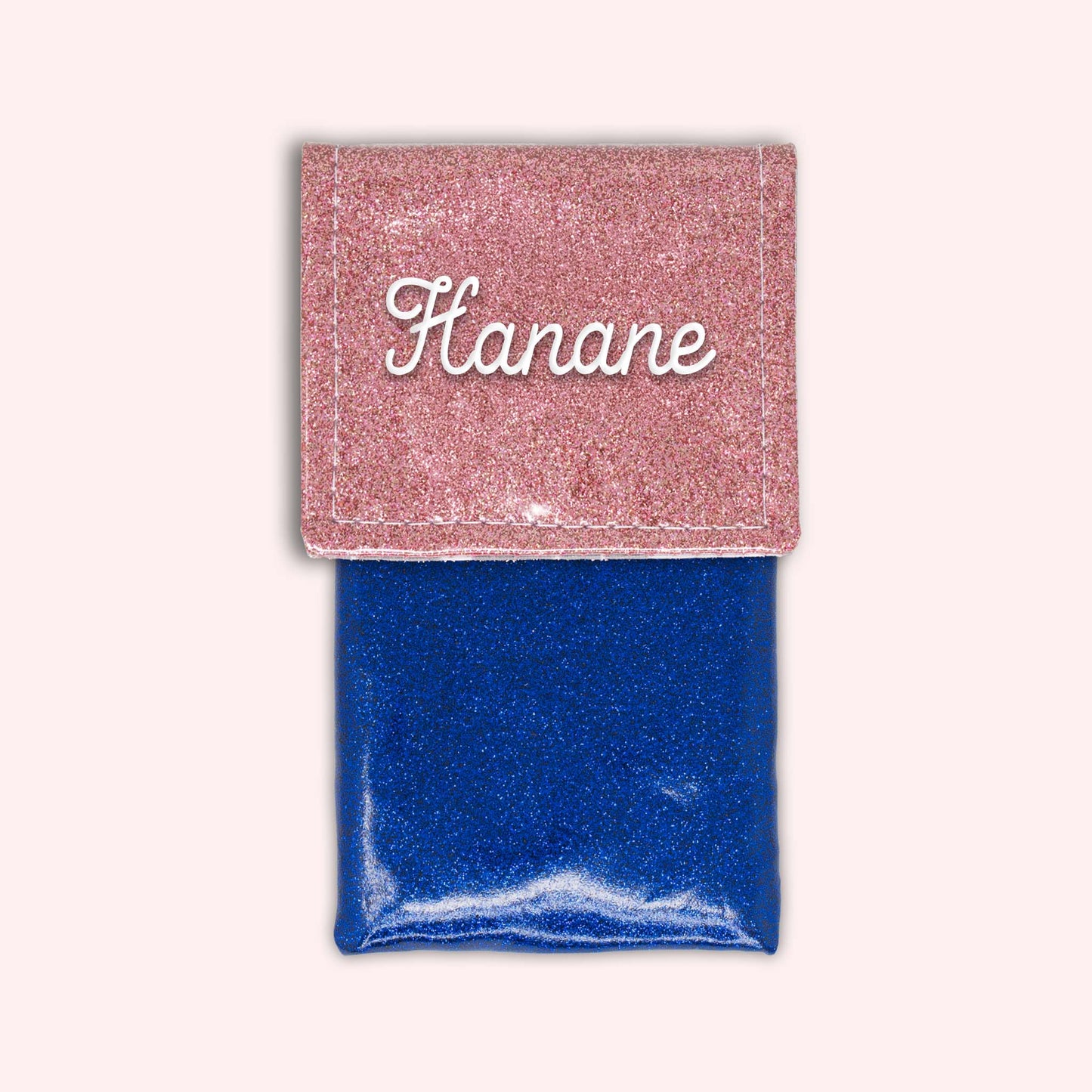 Two-tone pouch with pale pink glitter flap