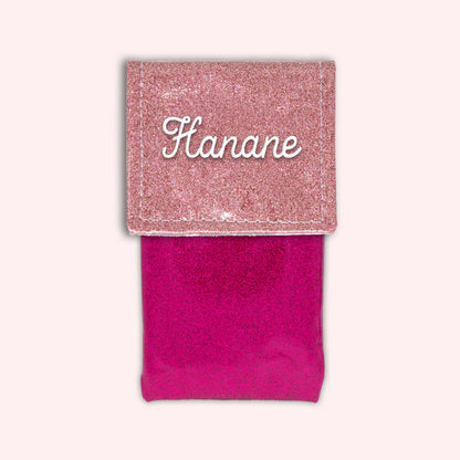 Two-tone pouch with pale pink glitter flap