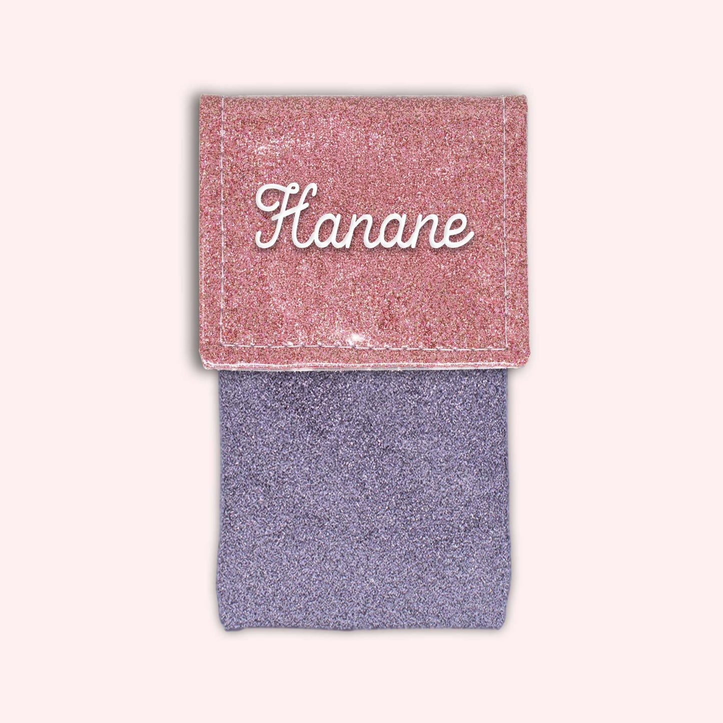 Two-tone pouch with pale pink glitter flap
