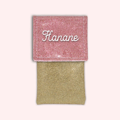 Two-tone pouch with pale pink glitter flap