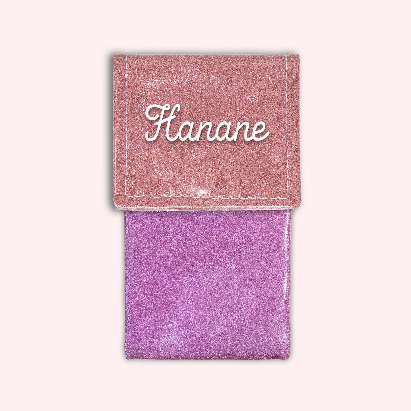 Two-tone pouch with pale pink glitter flap