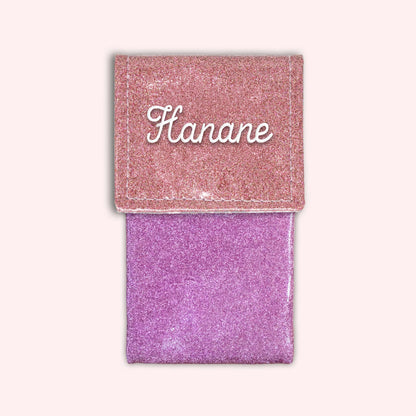 Two-tone pouch with pale pink glitter flap