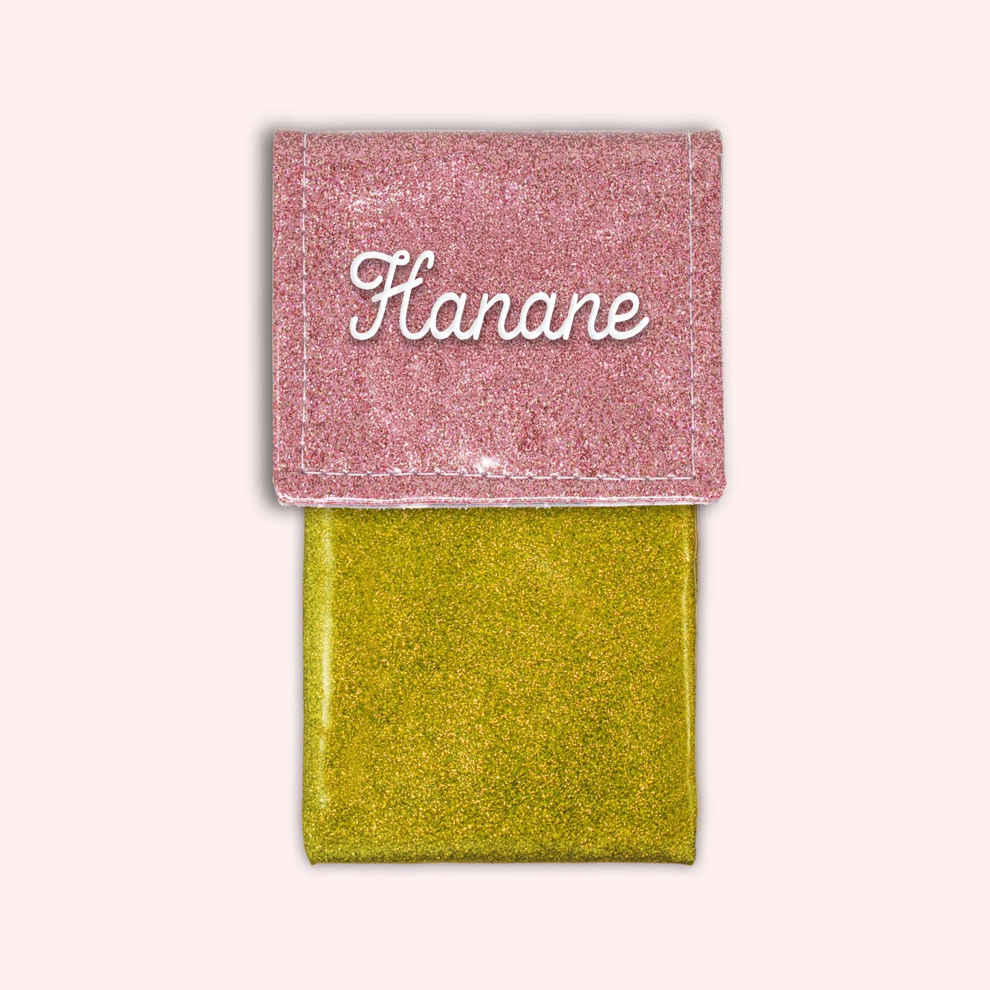 Two-tone pouch with pale pink glitter flap
