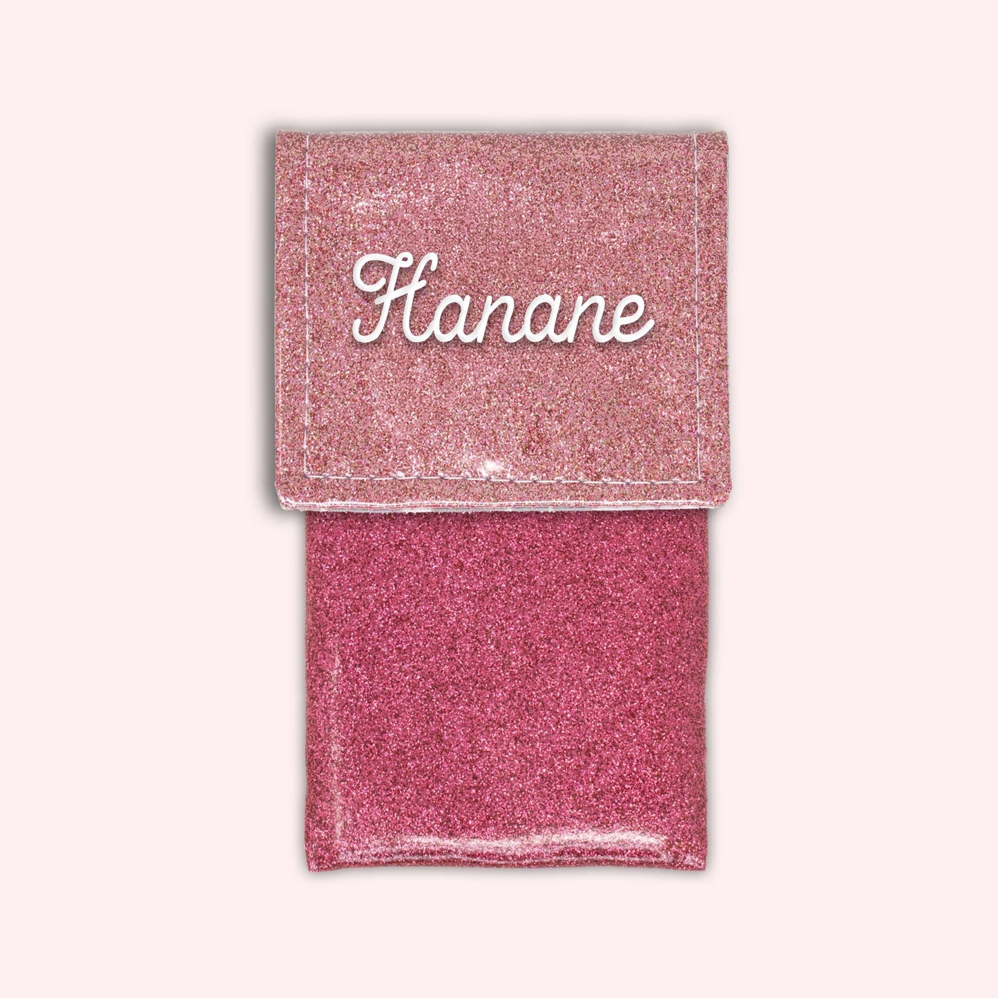 Two-tone pouch with pale pink glitter flap