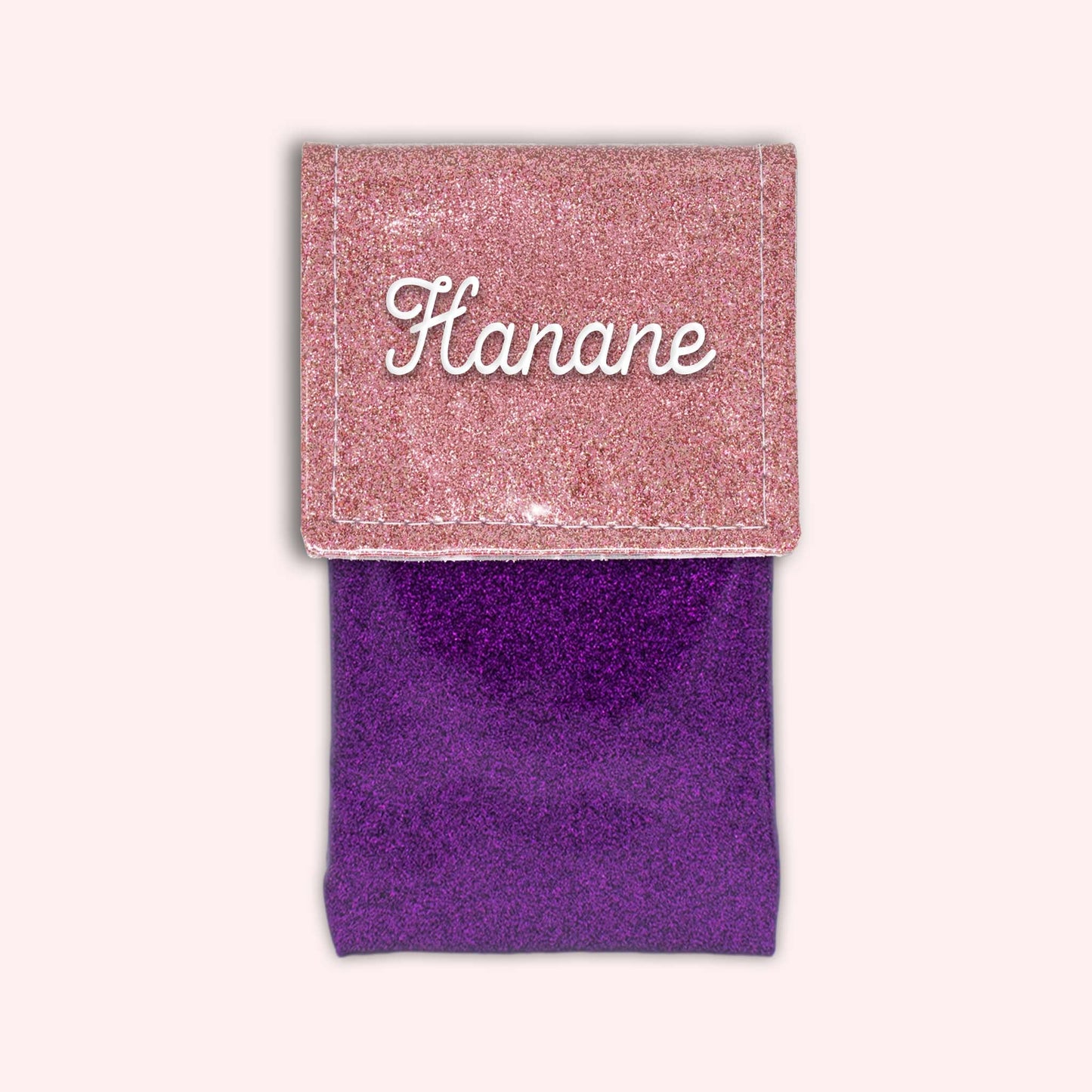 Two-tone pouch with pale pink glitter flap