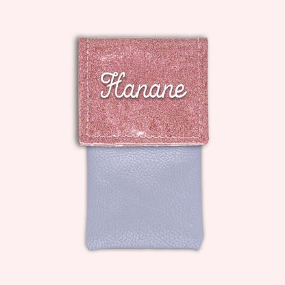 Two-tone pouch with pale pink glitter flap