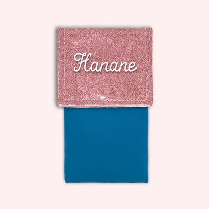 Two-tone pouch with pale pink glitter flap