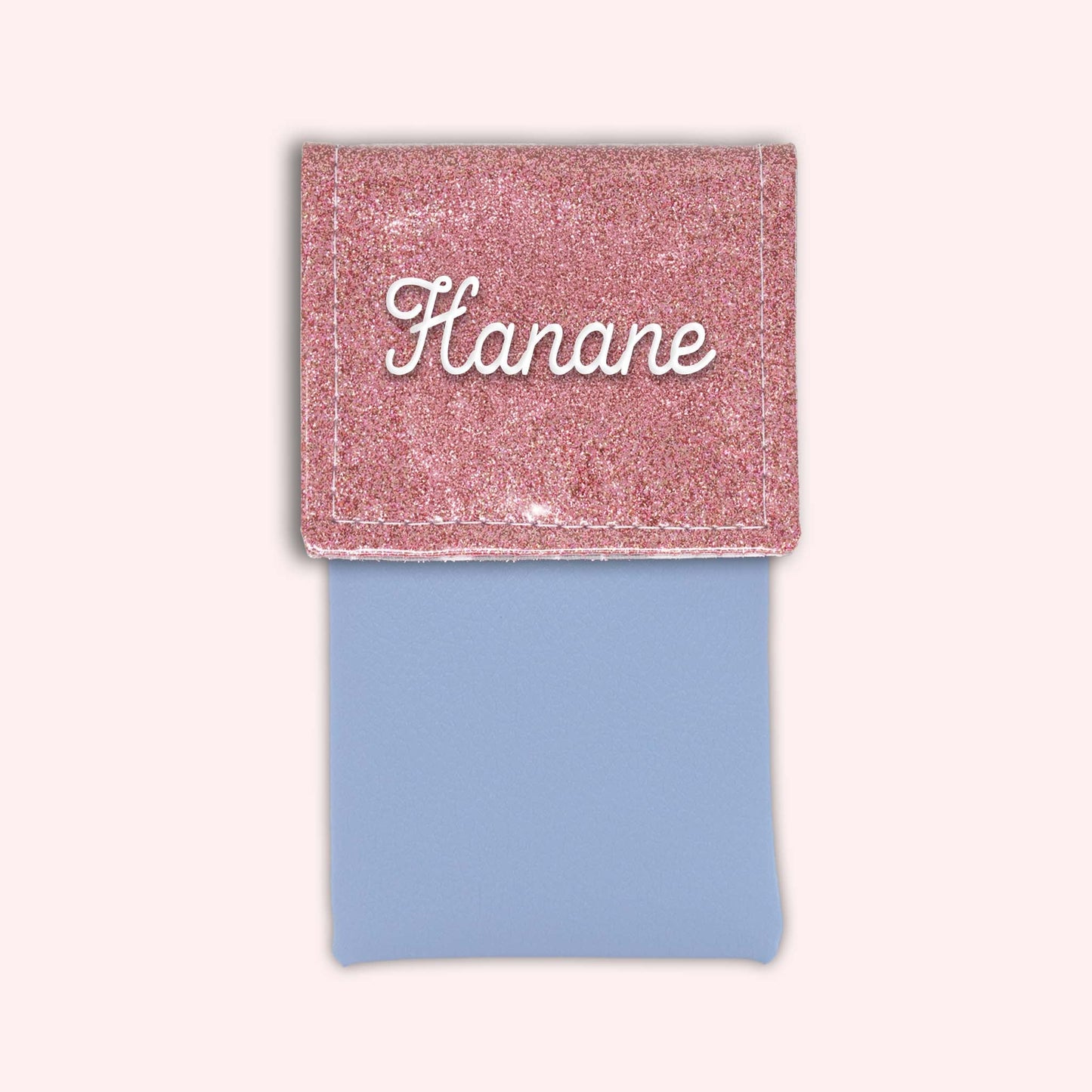 Two-tone pouch with pale pink glitter flap