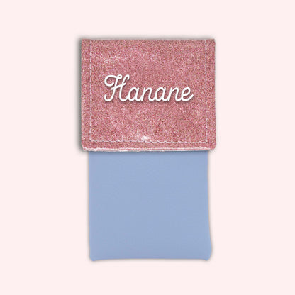 Two-tone pouch with pale pink glitter flap