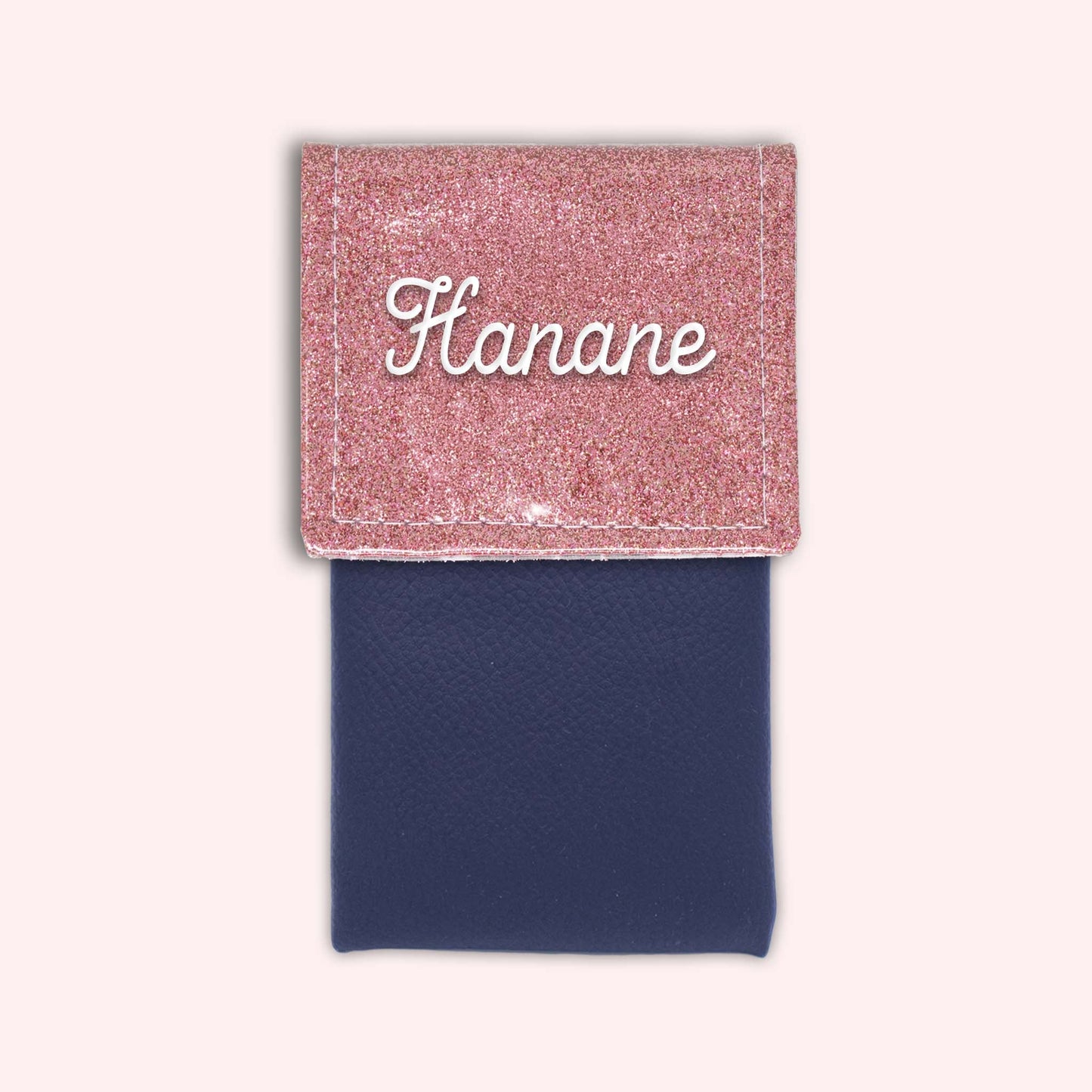 Two-tone pouch with pale pink glitter flap