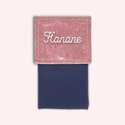 Two-tone pouch with pale pink glitter flap