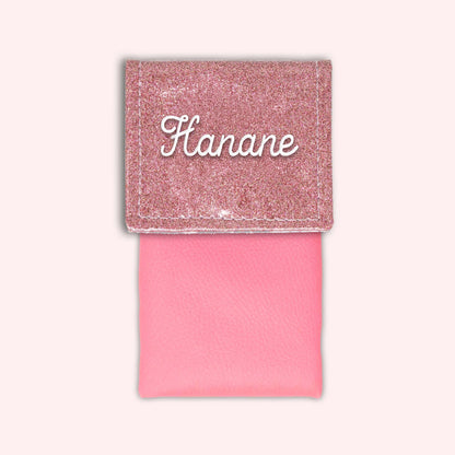 Two-tone pouch with pale pink glitter flap