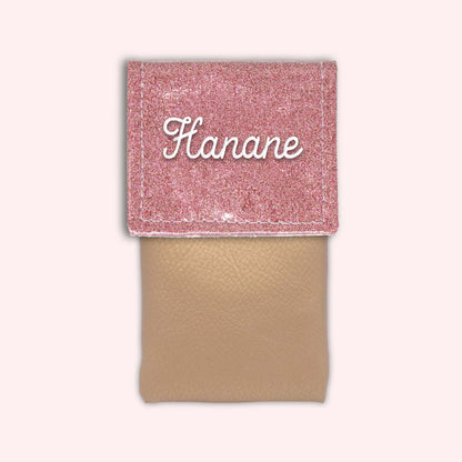 Two-tone pouch with pale pink glitter flap