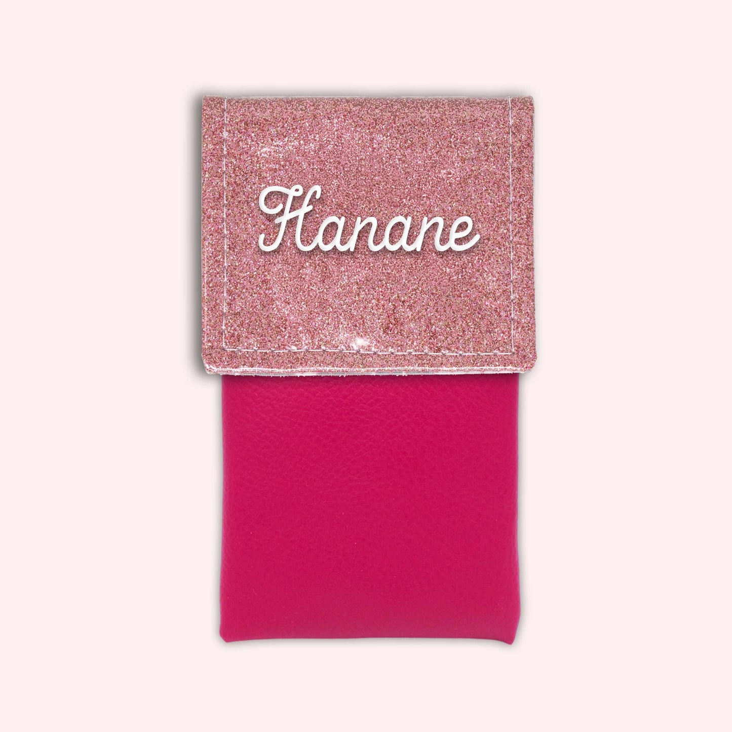 Two-tone pouch with pale pink glitter flap