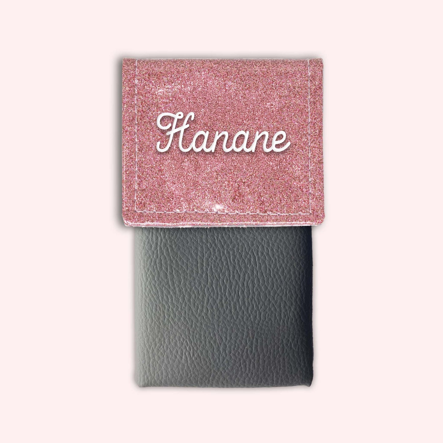Two-tone pouch with pale pink glitter flap