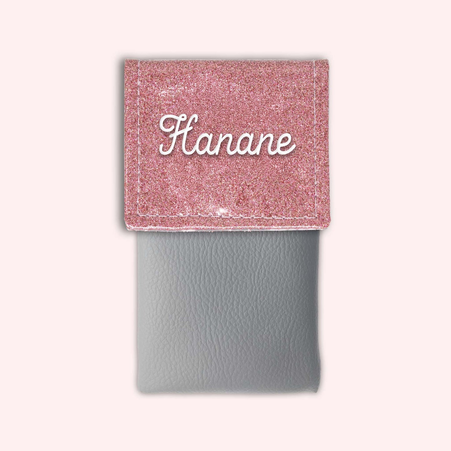 Two-tone pouch with pale pink glitter flap