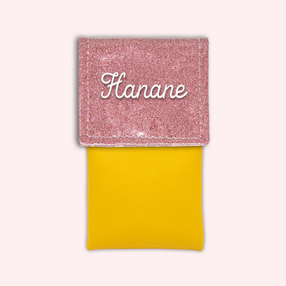 Two-tone pouch with pale pink glitter flap