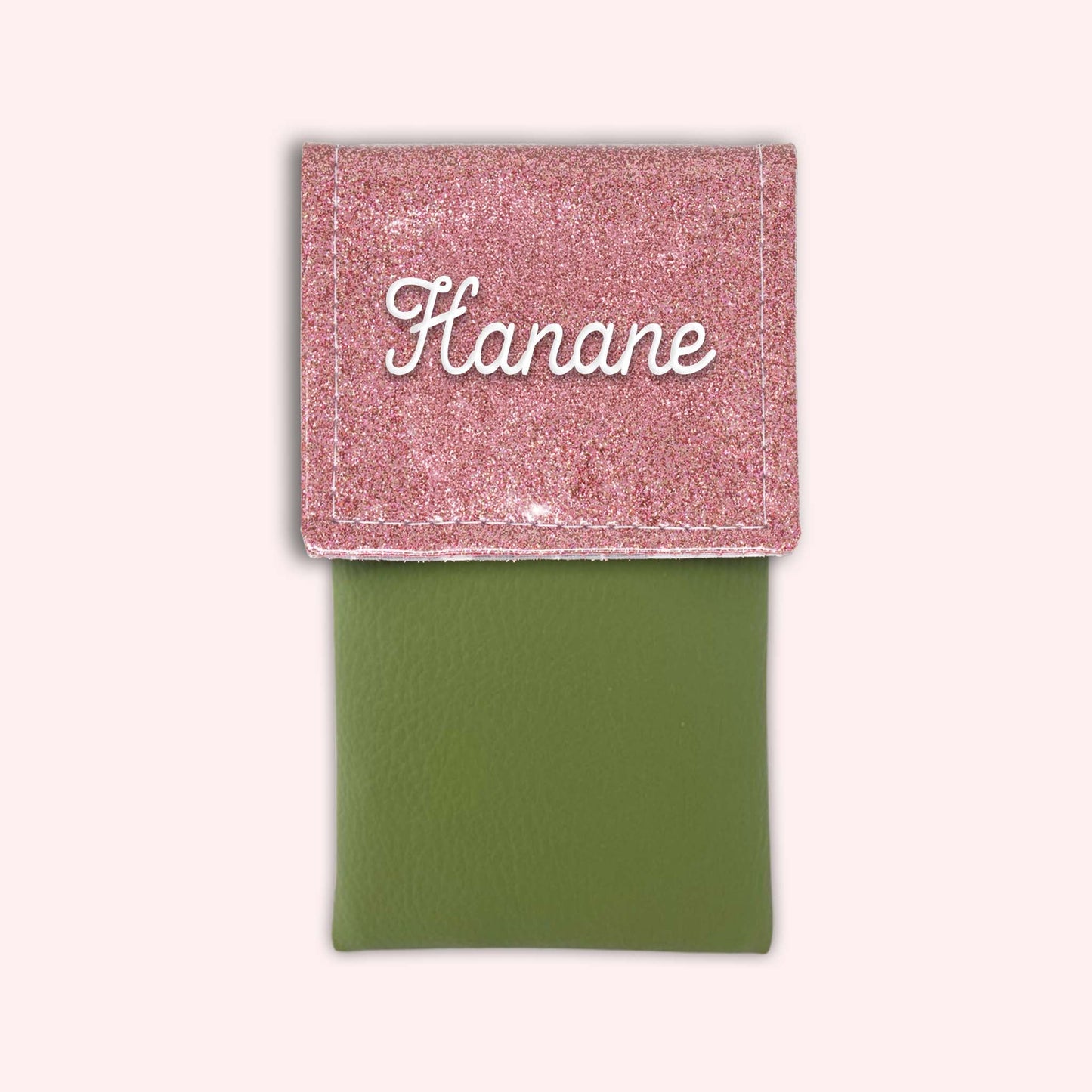 Two-tone pouch with pale pink glitter flap