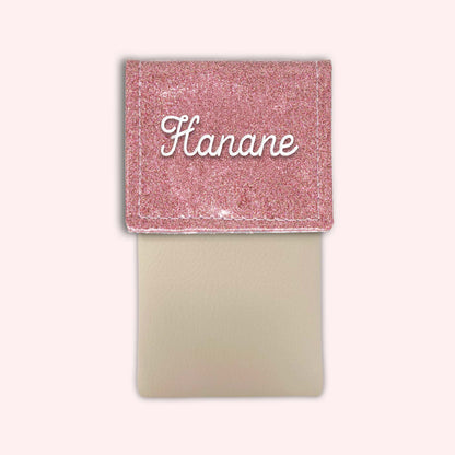 Two-tone pouch with pale pink glitter flap