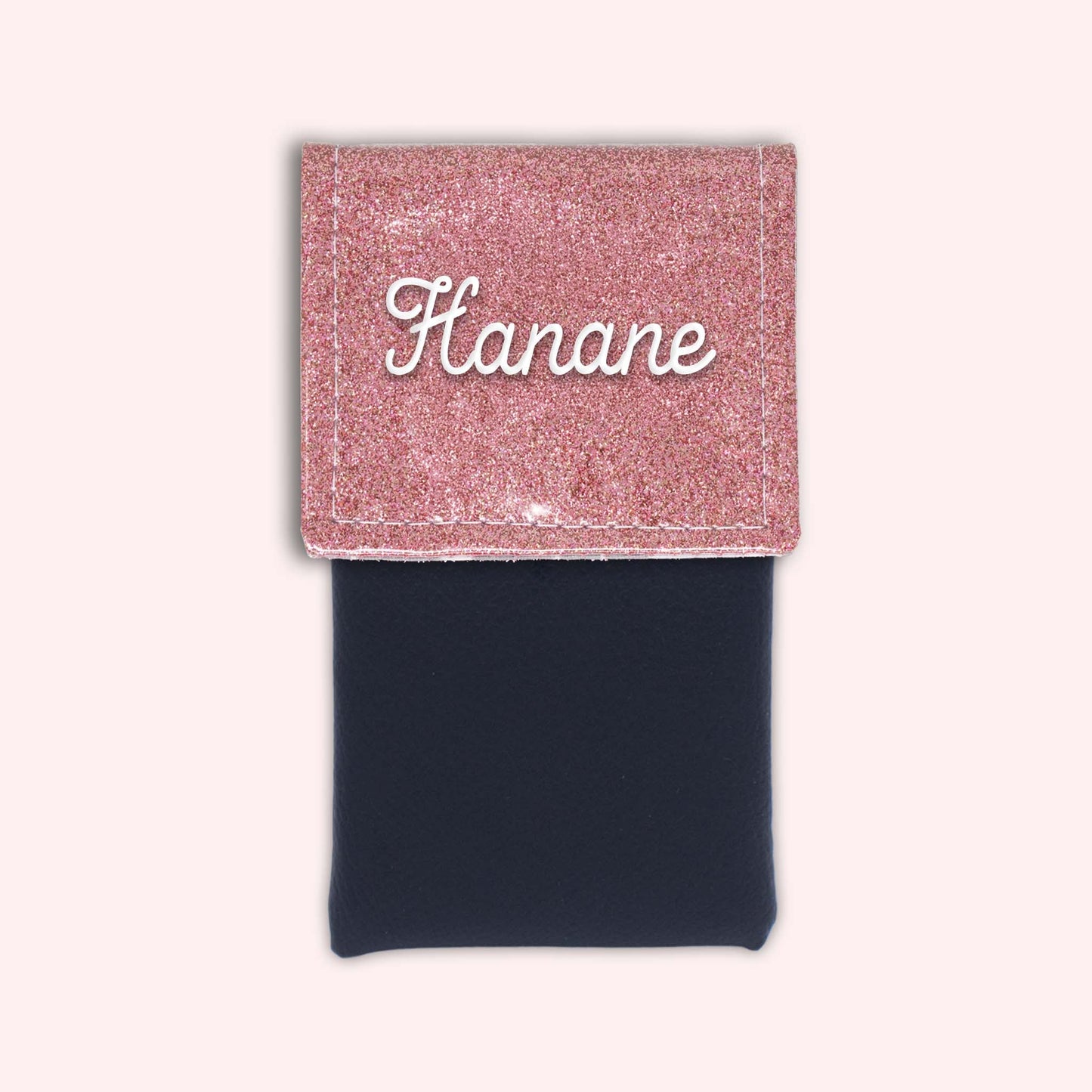 Two-tone pouch with pale pink glitter flap