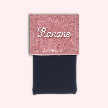 Two-tone pouch with pale pink glitter flap