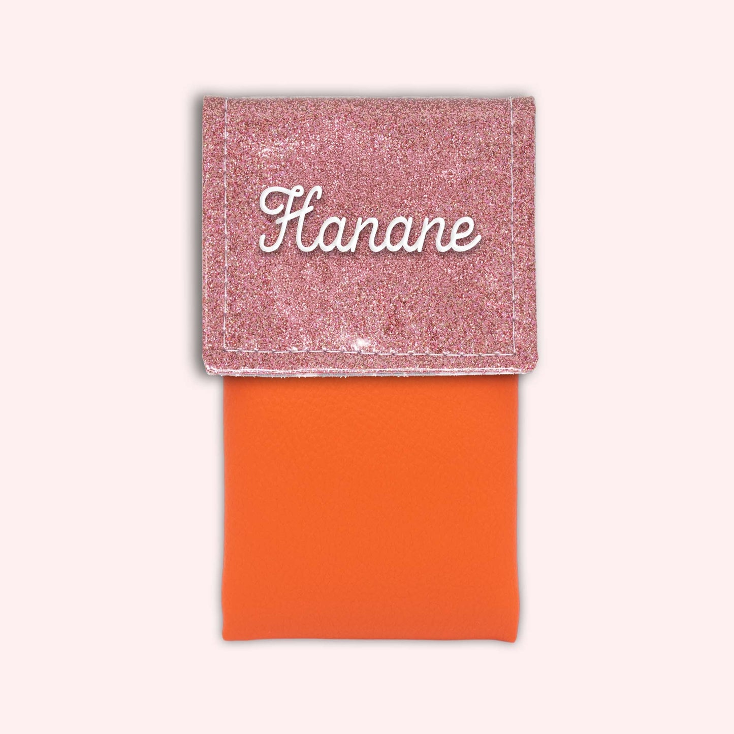Two-tone pouch with pale pink glitter flap