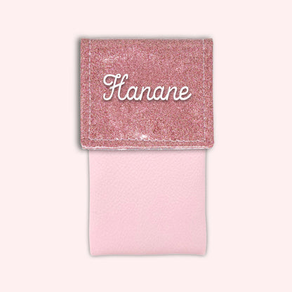 Two-tone pouch with pale pink glitter flap
