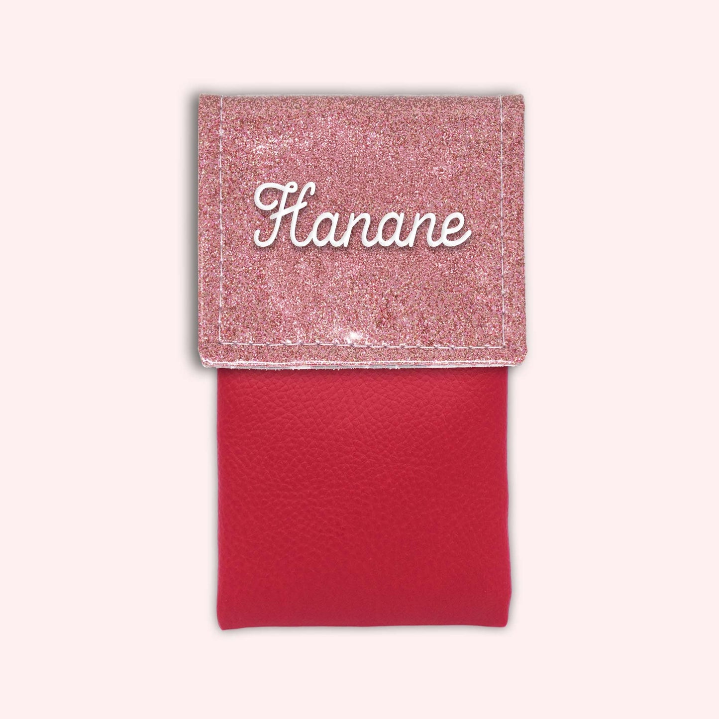 Two-tone pouch with pale pink glitter flap