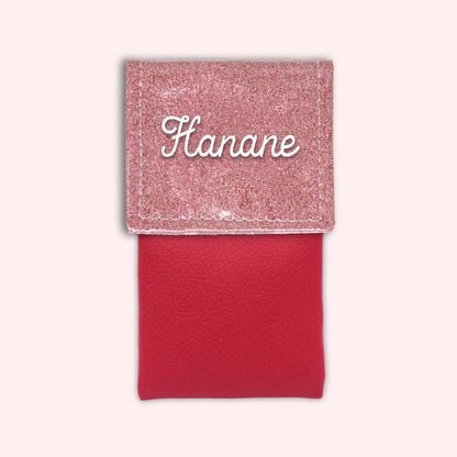 Two-tone pouch with pale pink glitter flap