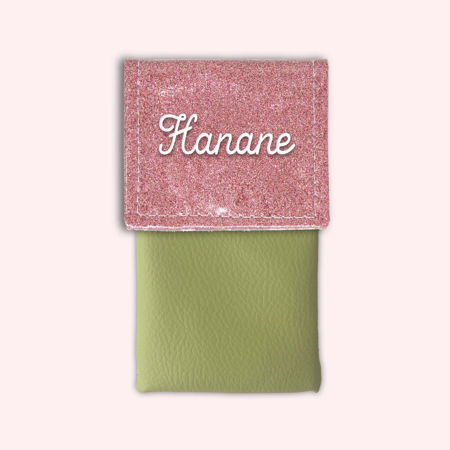 Two-tone pouch with pale pink glitter flap