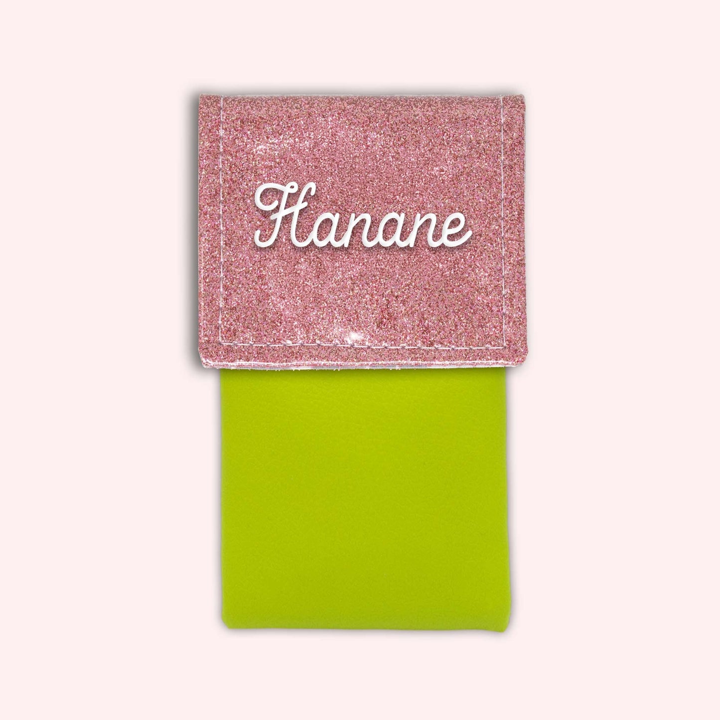 Two-tone pouch with pale pink glitter flap
